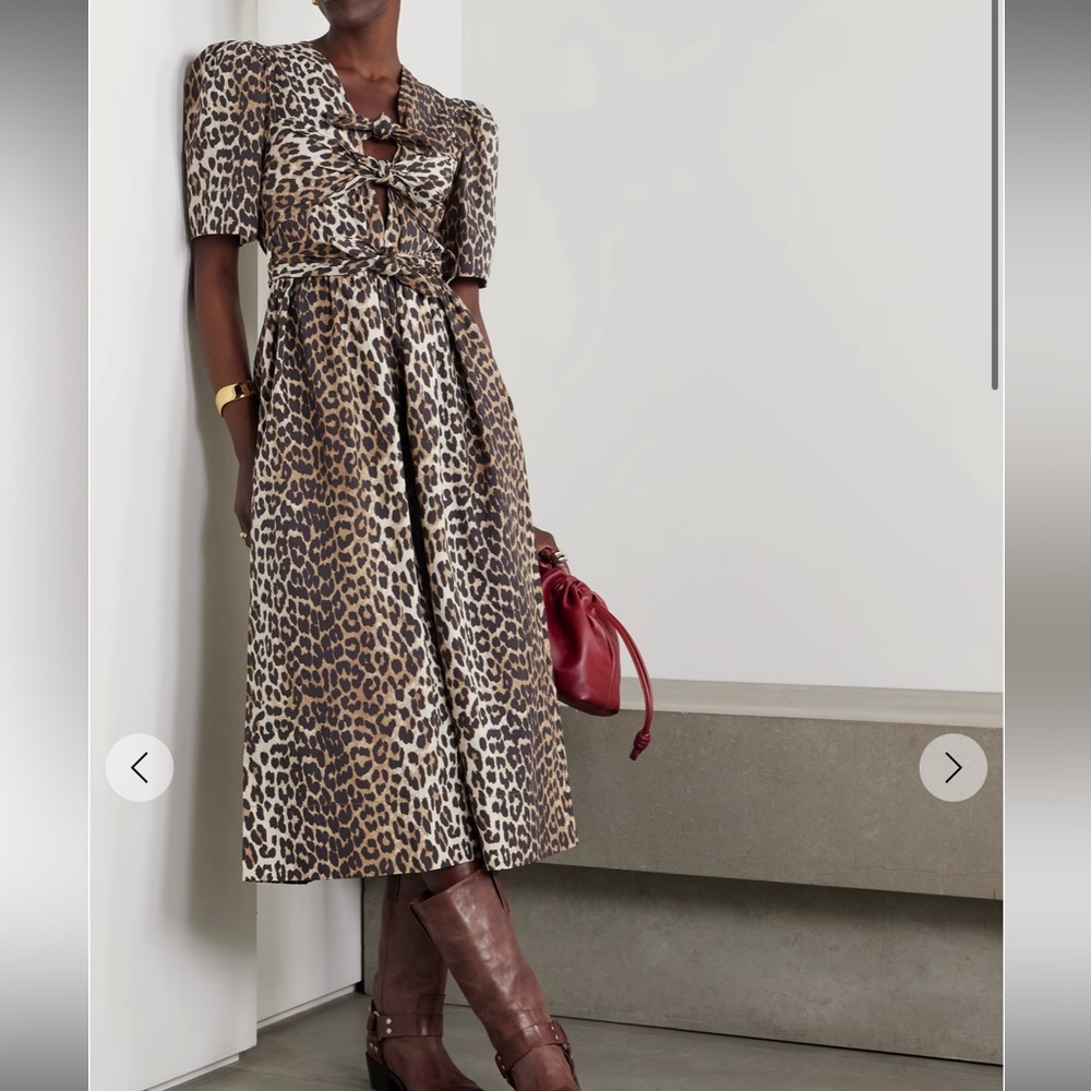 Ganni Leopard Print Midi Dress